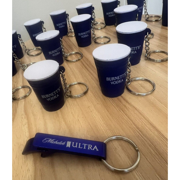 Burnett’s Vodka Blue Solo Cup Keychain Squishy /Stress Ball Lot Of 17 Plus Bonus - Picture 5 of 9